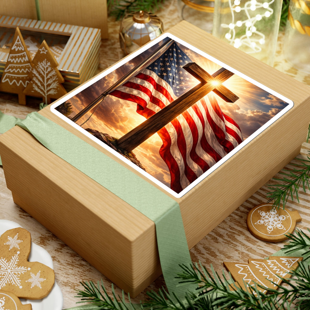 American Flag & Cross Sticker