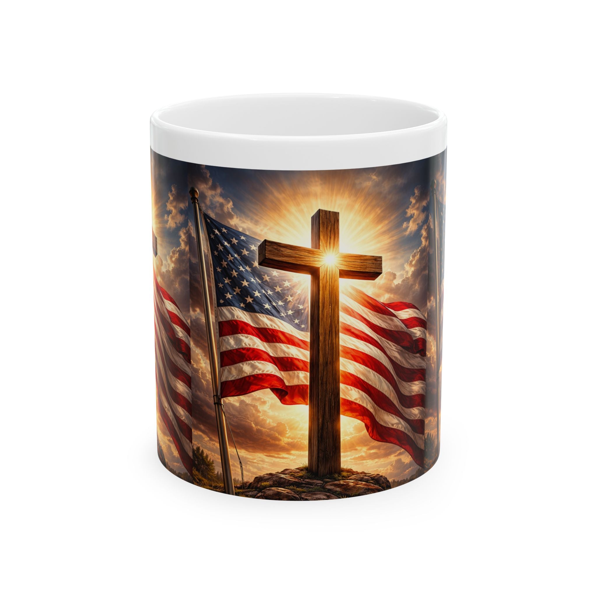 American Flag & Cross Ceramic Mug (11oz, 15oz)
