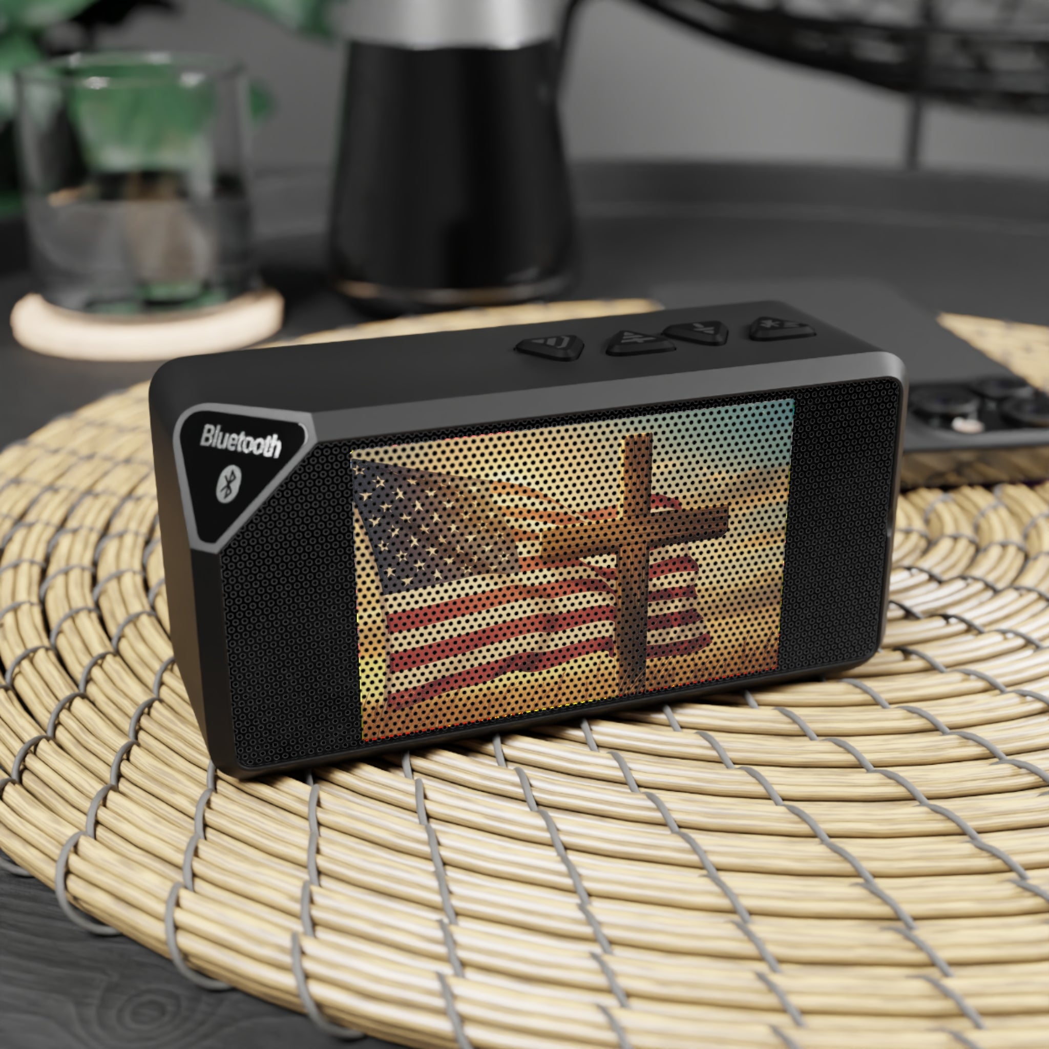 Bluetooth Speaker — American Flag & Cross Vintage Design