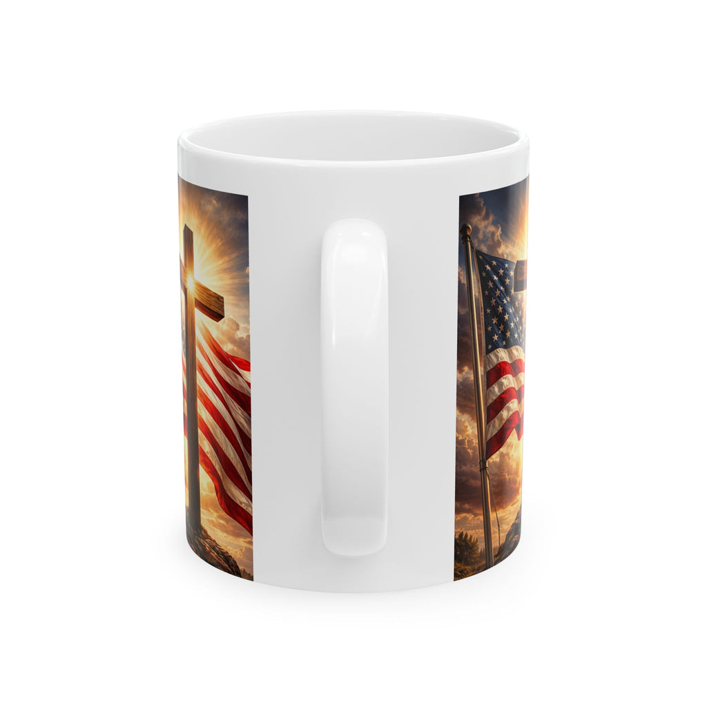 American Flag & Cross Ceramic Mug (11oz, 15oz)