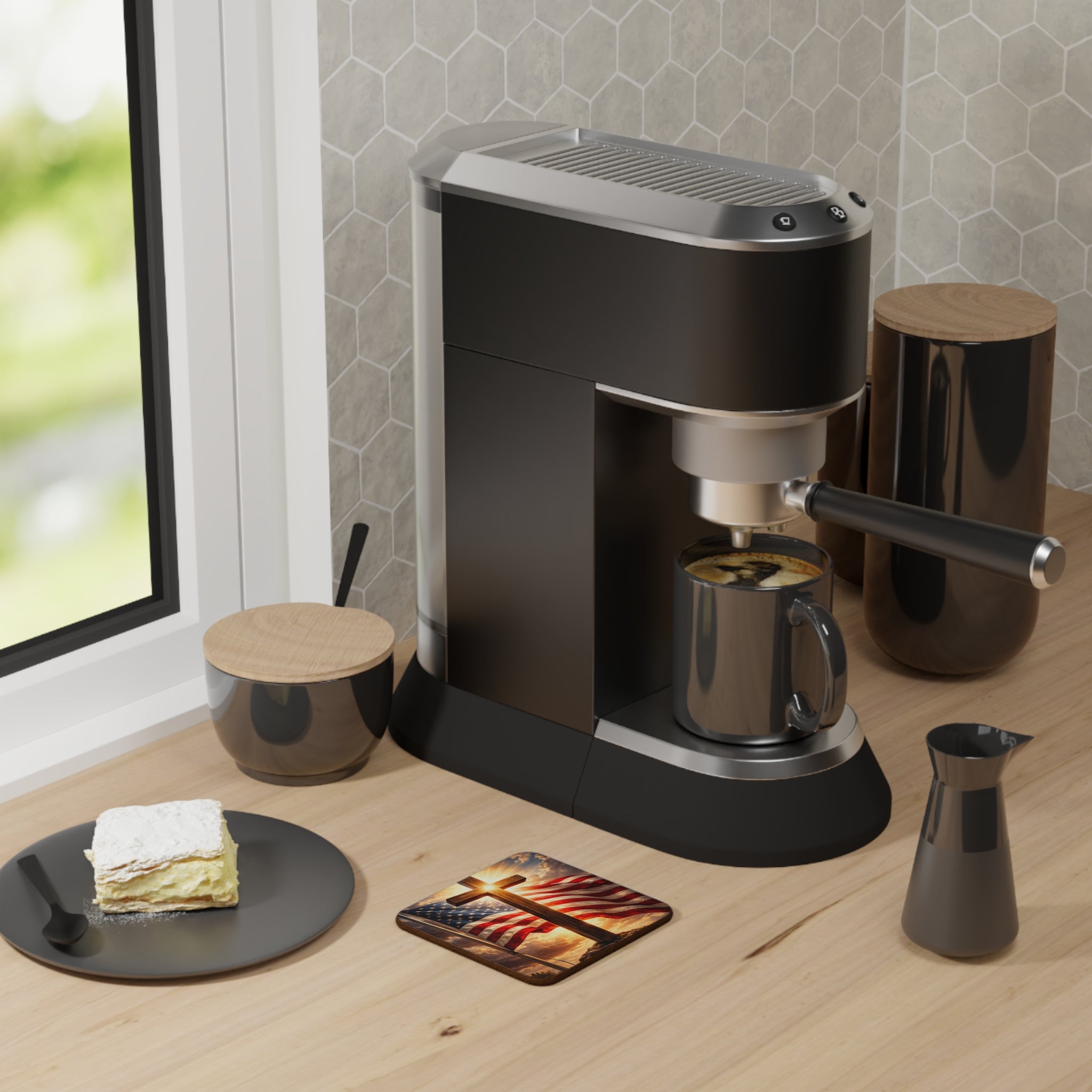 American Flag & Cross Coaster