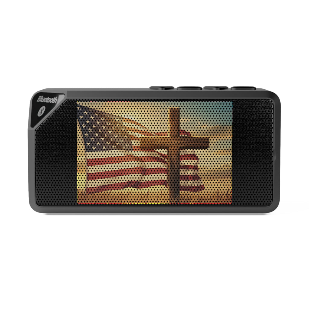 Bluetooth Speaker — American Flag & Cross Vintage Design