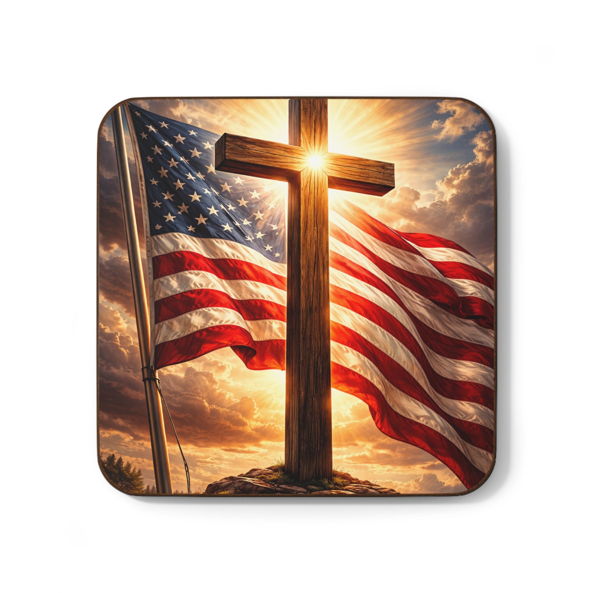 American Flag & Cross Coaster