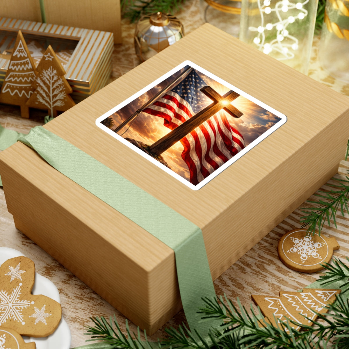 American Flag & Cross Sticker