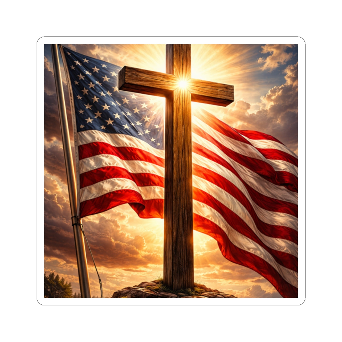 American Flag & Cross Sticker