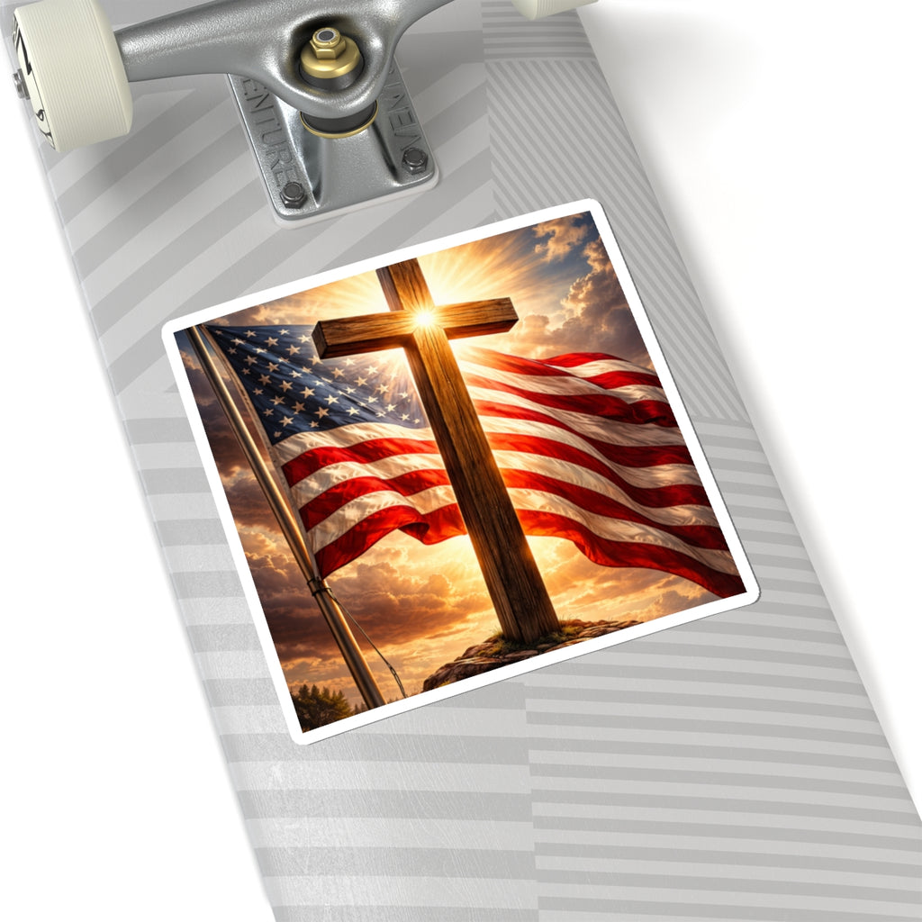 American Flag & Cross Sticker
