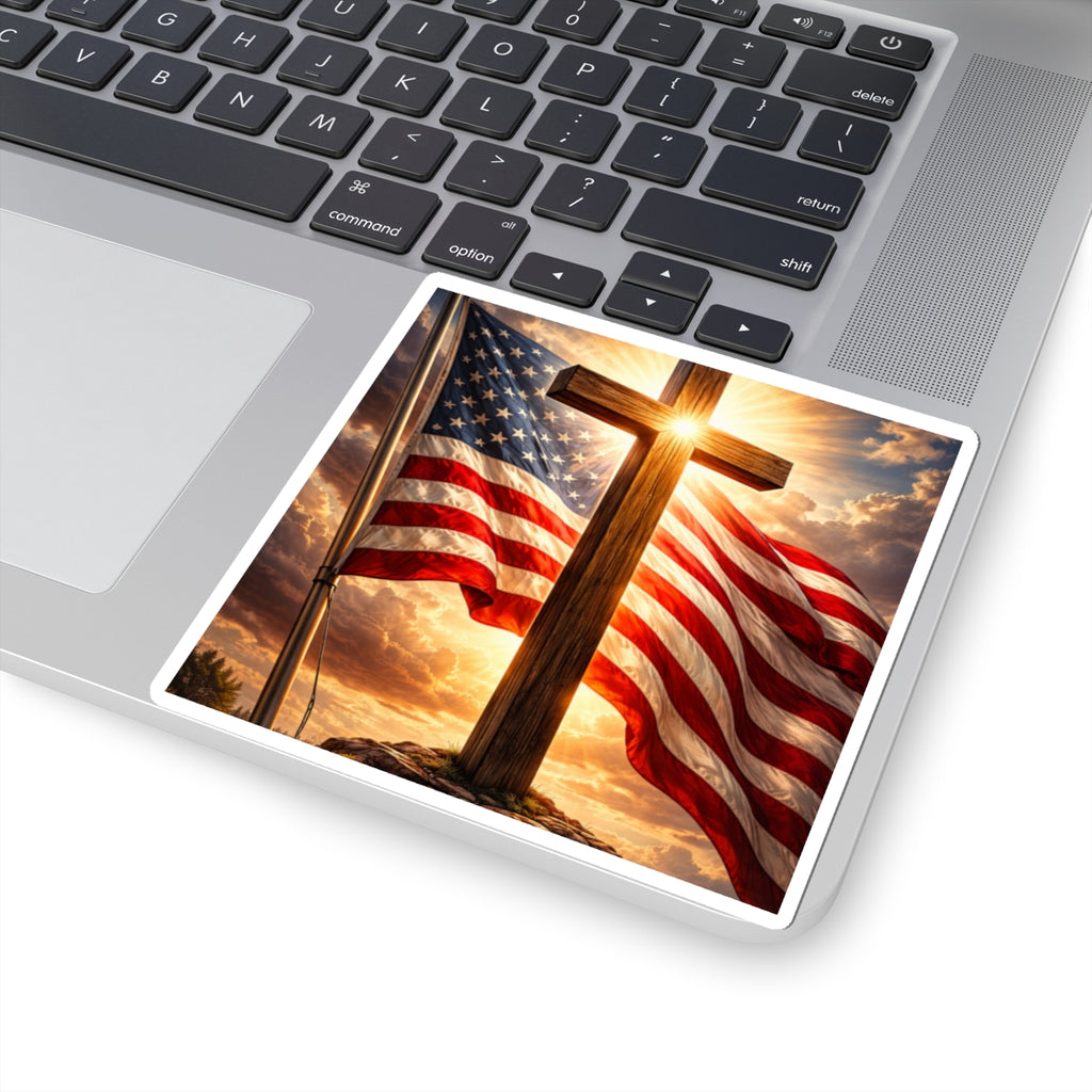 American Flag & Cross Sticker