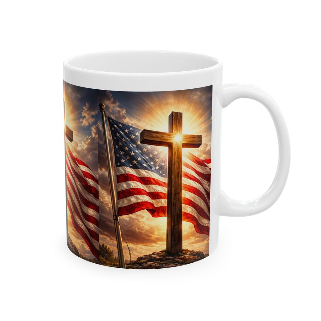 American Flag & Cross Ceramic Mug (11oz, 15oz)
