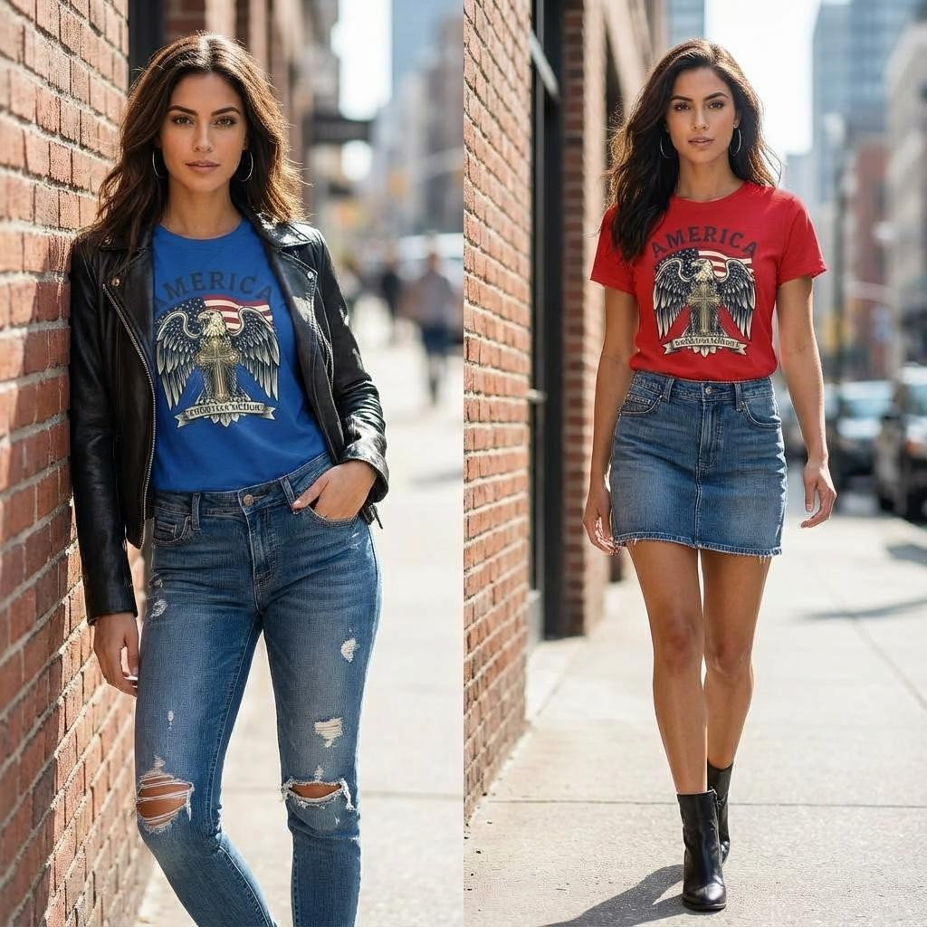 America Christian Nation Eagle Cross T-Shirt