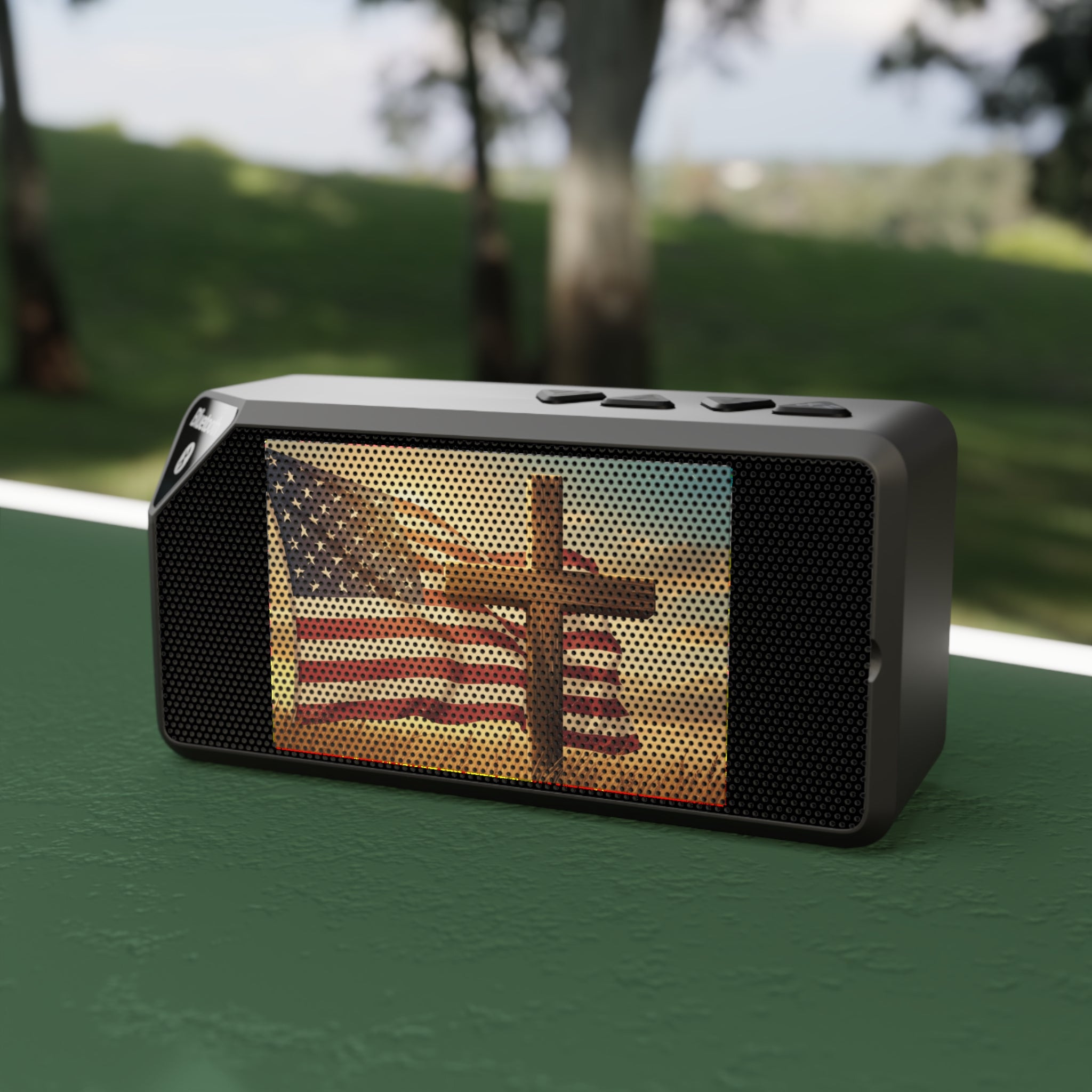 Bluetooth Speaker — American Flag & Cross Vintage Design