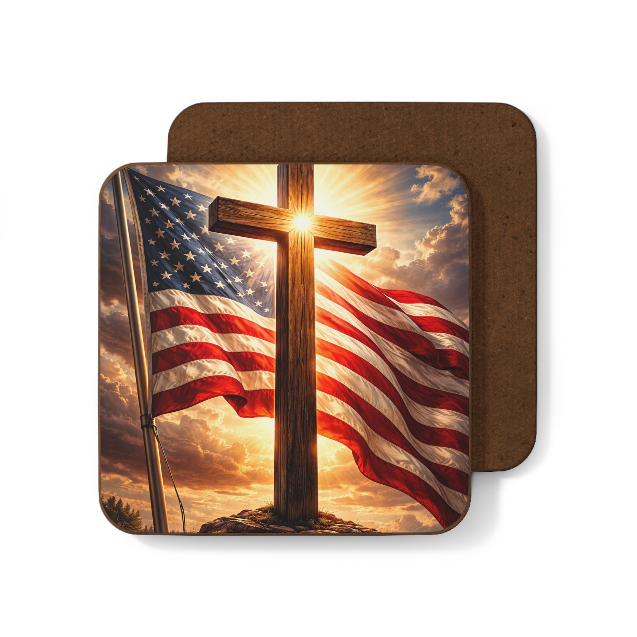 American Flag & Cross Coaster